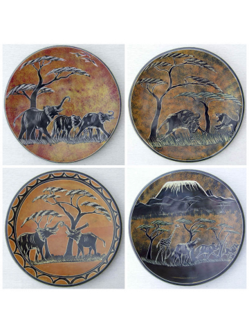 Африканская тарелка с изображением животных из натурального камня категории Ян