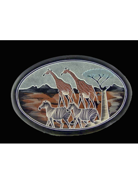 Африканская декоративная тарелка на стену овальной формы в этническом стиле серия "Жирафики"