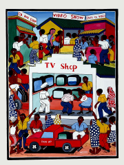 Африканская картина "TV Shop" в стиле Тингатинга (Танзания)