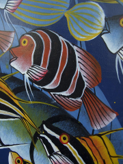 Картина "Рыбы" в стиле Тингатинга (Танзания)