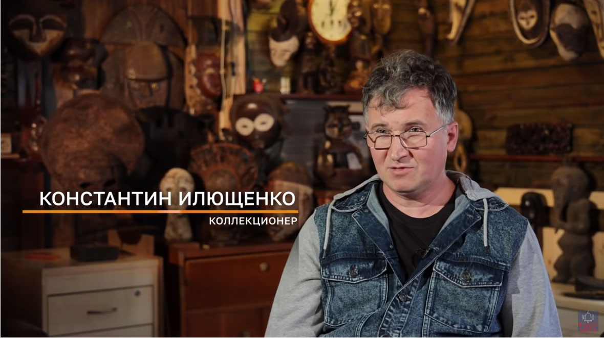 Основатель галереи «Афроарт» Константин Илющенко на съемках телеканала REN TV 